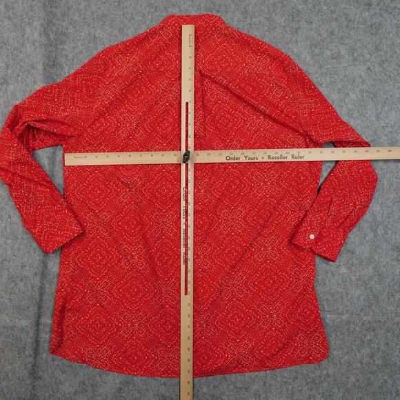 Ralph Lauren Top Womens 1X Tunic Red Long Sleeve Half Button Blouse Speckled - Picture 5 of 8